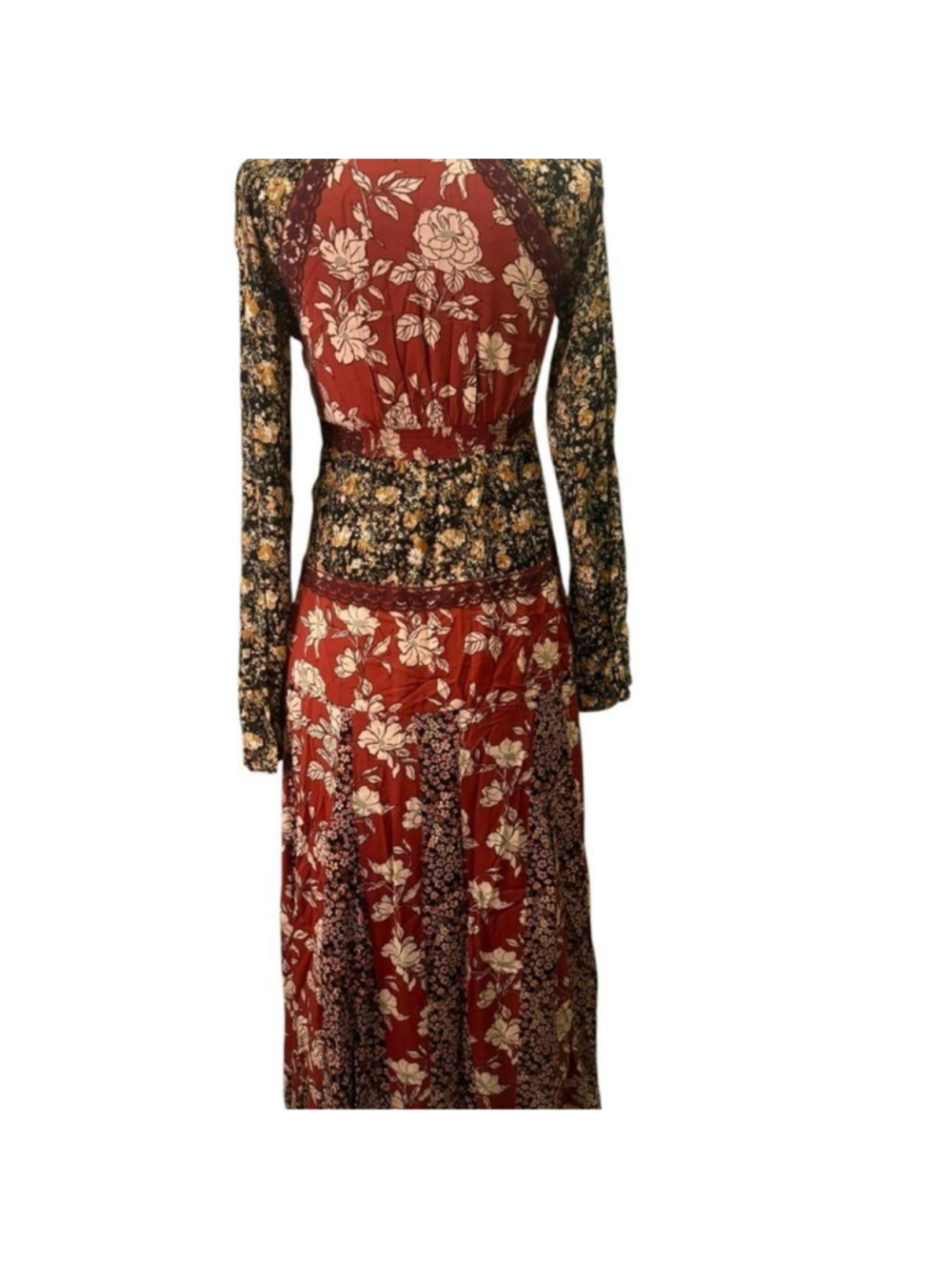 Floral Patchwork Wrap Maxi Dress - Rust - Picture 5 of 6